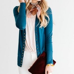 Teal Button-Front Women’s Cardigan
